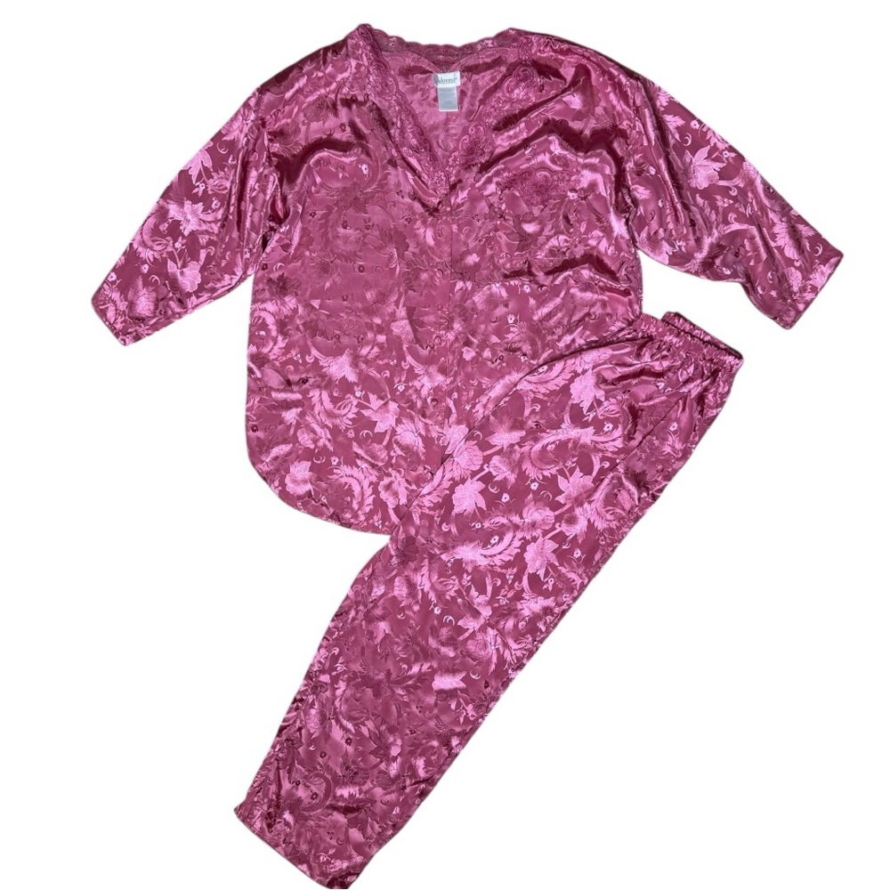 Adonna Jacquard Pajamas 2-pc Set L Pink Lace Trim Top Bottoms